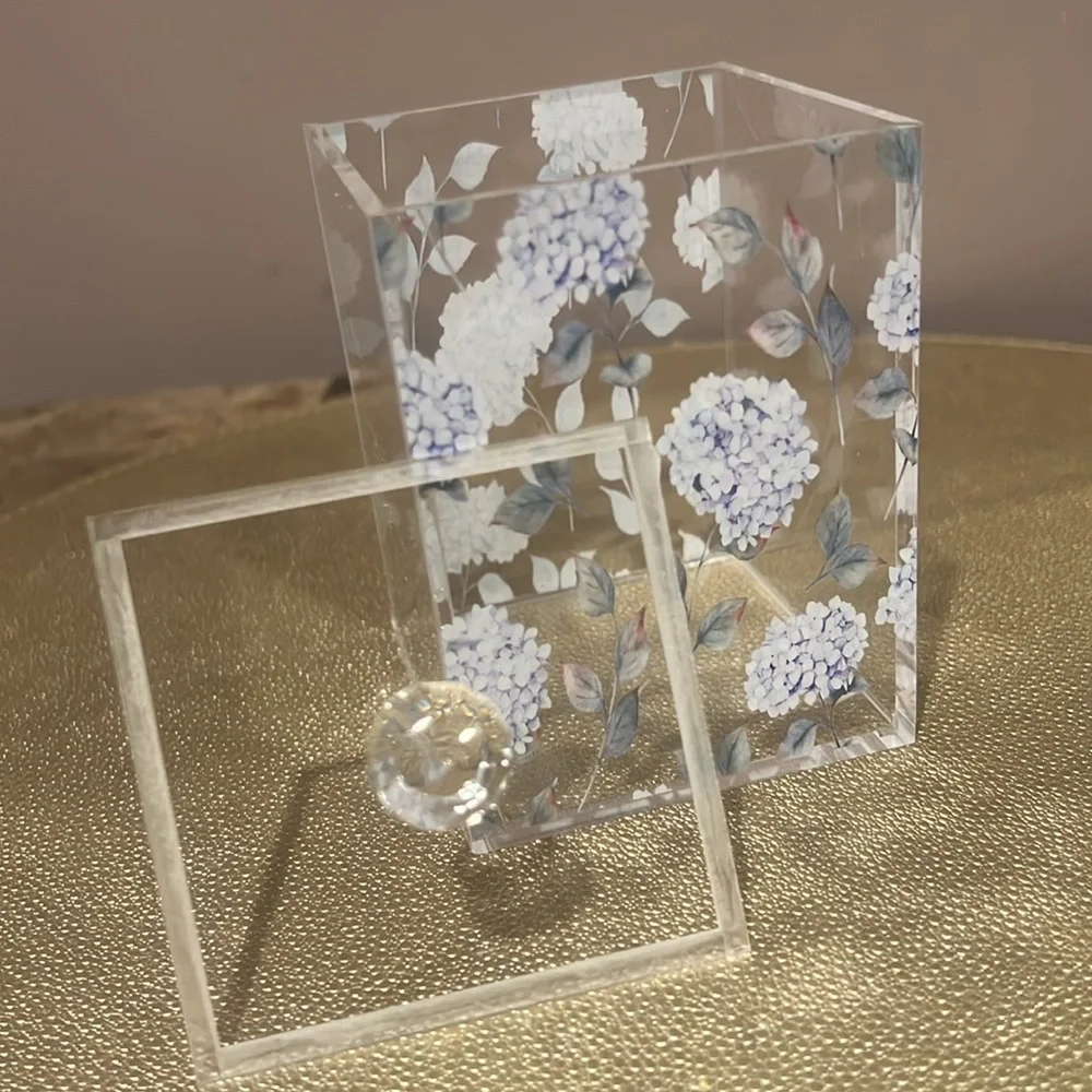 Floral Lidded Acrylic Cosmetic Organizer, Set/2